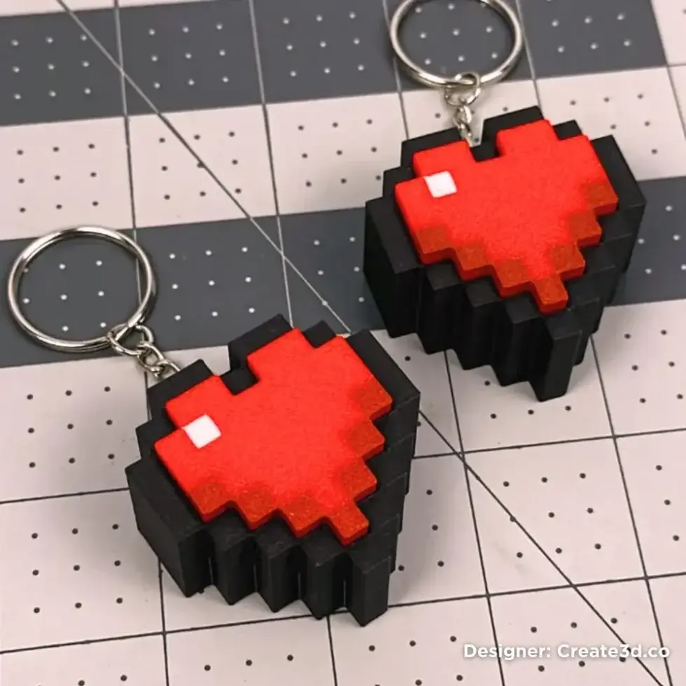 8-bit style heart shaped keychain
