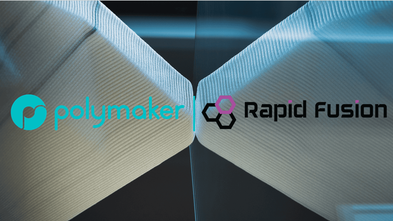 Polymaker and Rapid Fusion logos on a 3D-printed surface